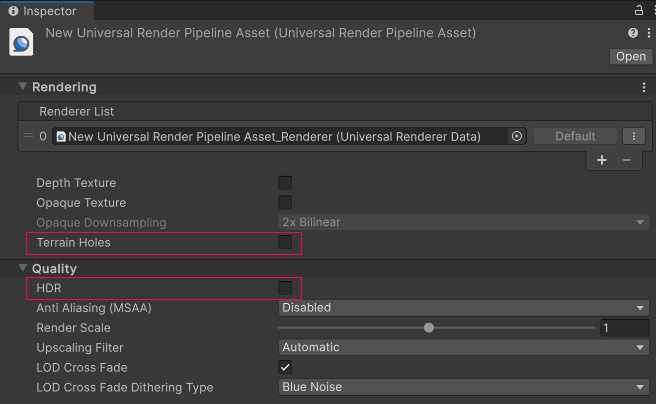 URP Asset settings