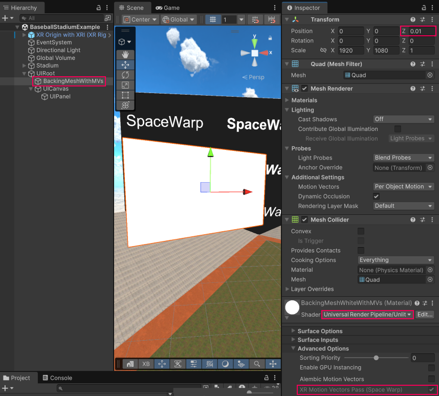 UI element with a backing mesh