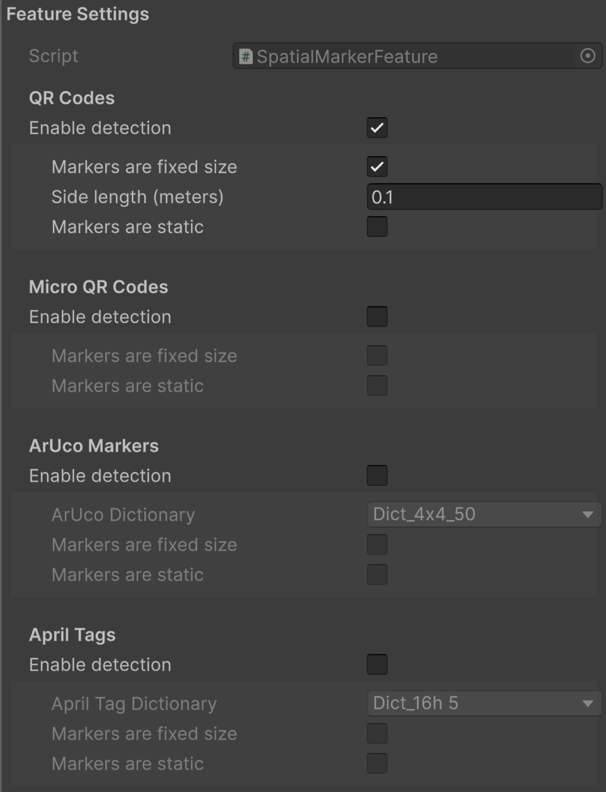 Markers configuration options