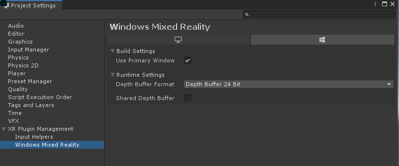 Project Settings for Windows UWP support