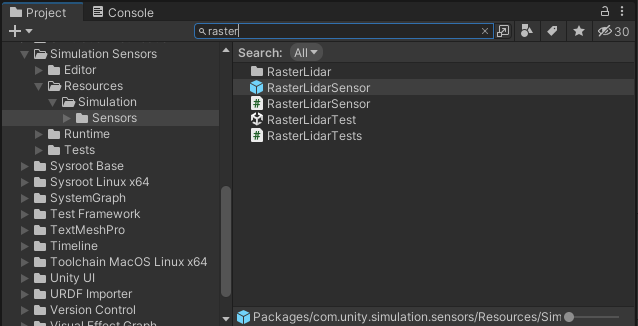 Searching for an example sensor (RasterLidar)