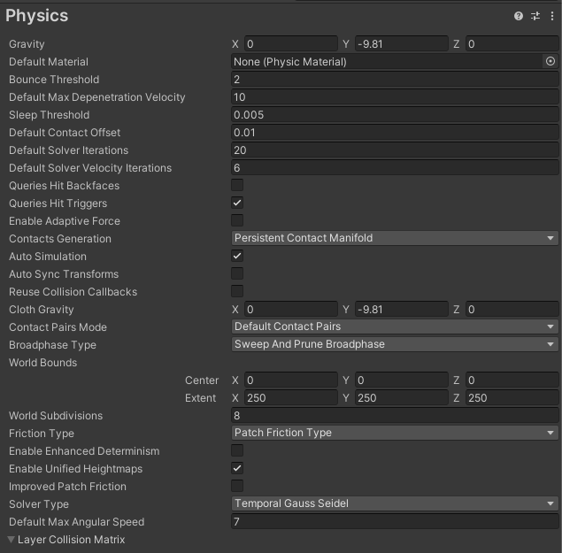 Physics Settings