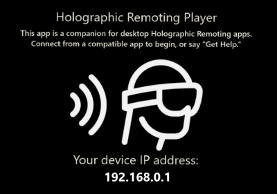 设备上的 Holographic Remoting Player 屏幕 