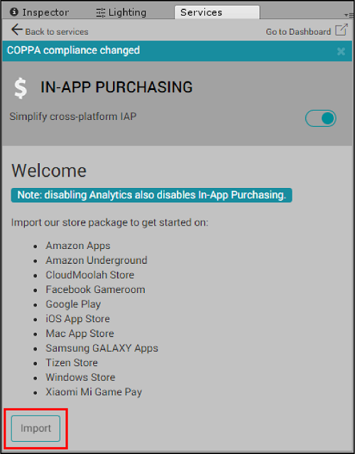 Enabling Unity IAP and importing the Xiaomi SDK via the Unity Editor’s Services window.