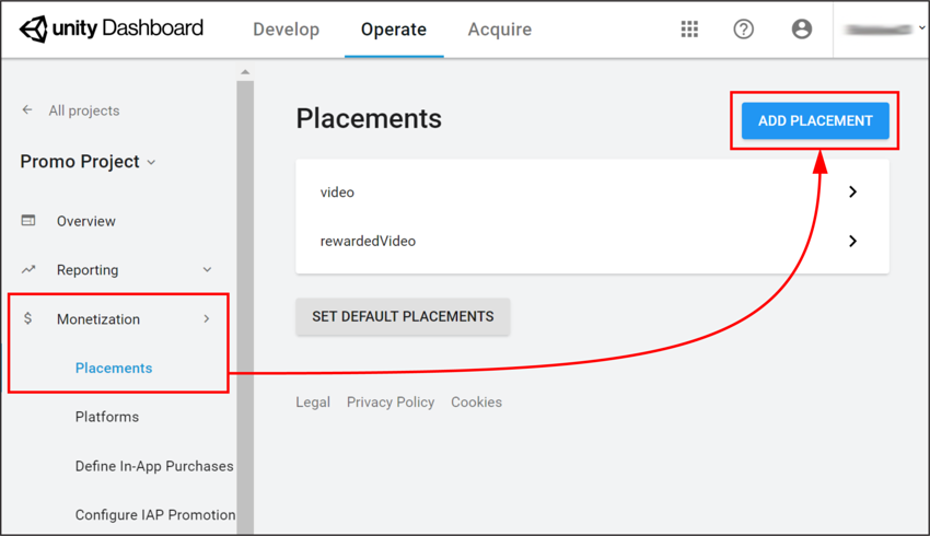 Adding Placements in the Developer Dashboard