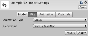 Import Settings 窗口上的 Rig 选项卡