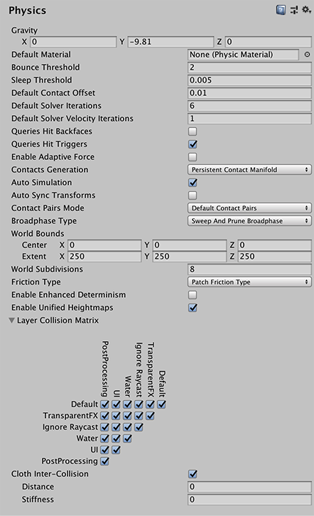 3D Physics settings