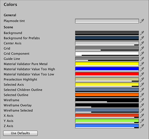 Colors scope on the Preferences window
