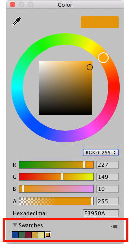 Swatches section (red) in the Unity Color Picker