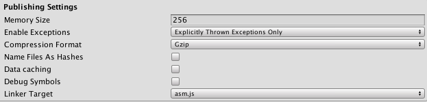 WebGL 平台的 Publishing settings