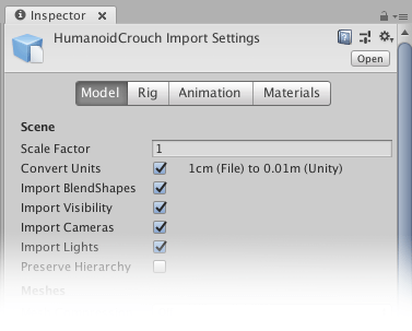 FBX Model Import Settings 窗口