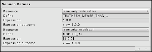 This is what Version defines look like in the Inspector. In this example, there are two active Version defines.