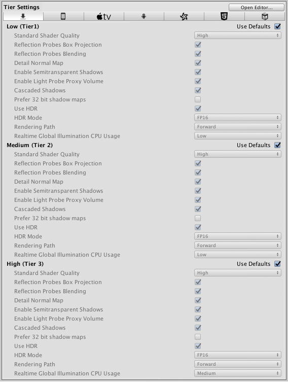 Player 设置中显示的 Tier Settings