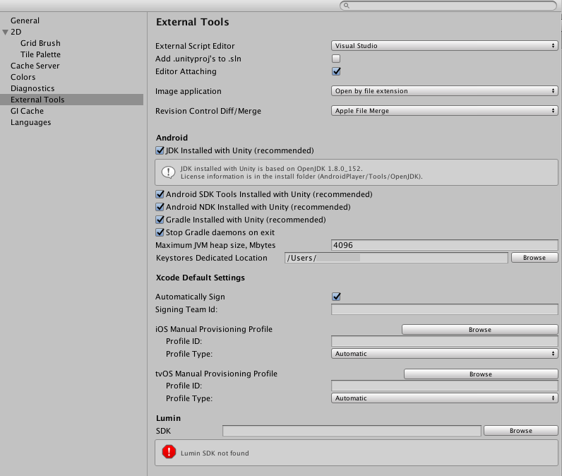 Preferences 窗口中的 External Tools 范围