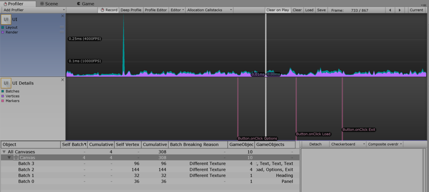 UI 和 UI Details Profiler 窗口