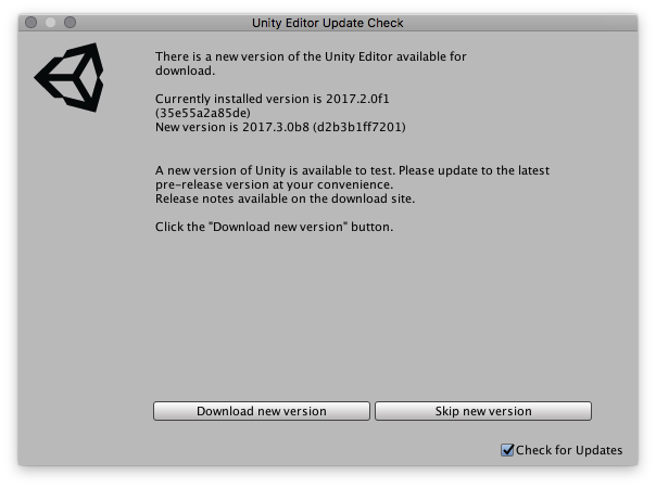 当有更新版本的 Unity 可供下载时显示的窗口。