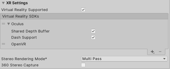 独立平台播放器的 XR Settings