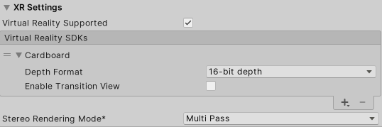 独立平台播放器的 XR Settings