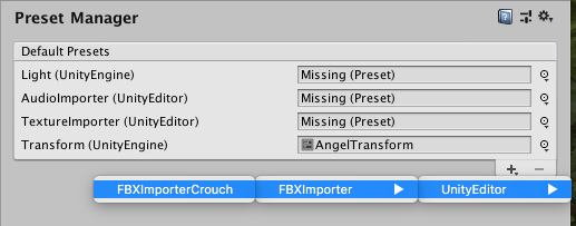 单击 + 并选择 CrouchImporter 可将其指定为导入模型的默认设置
