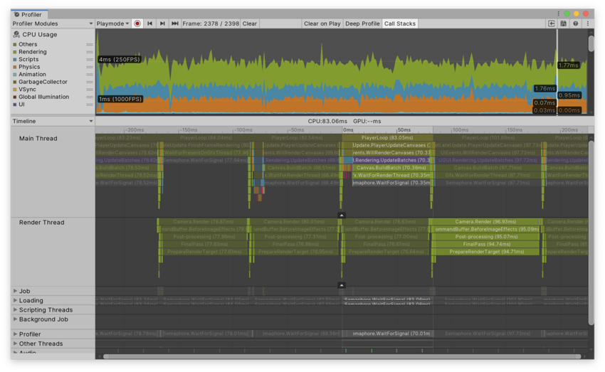 CPU Usage Profiler 模块以及 Timeline 视图