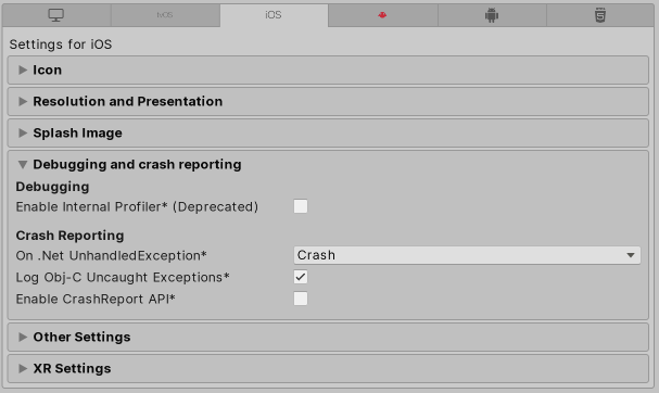 tvOS 平台上的 Debugging and crash reporting 部分