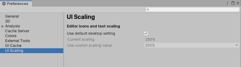 Preferences 窗口中的 UI Scaling 范围