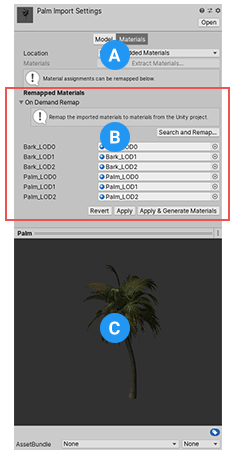 SpeedTree 导入器的 Materials 选项卡