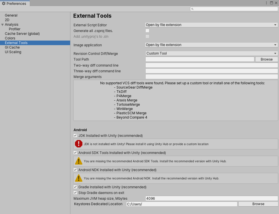 Preferences 窗口中的 External Tools 范围