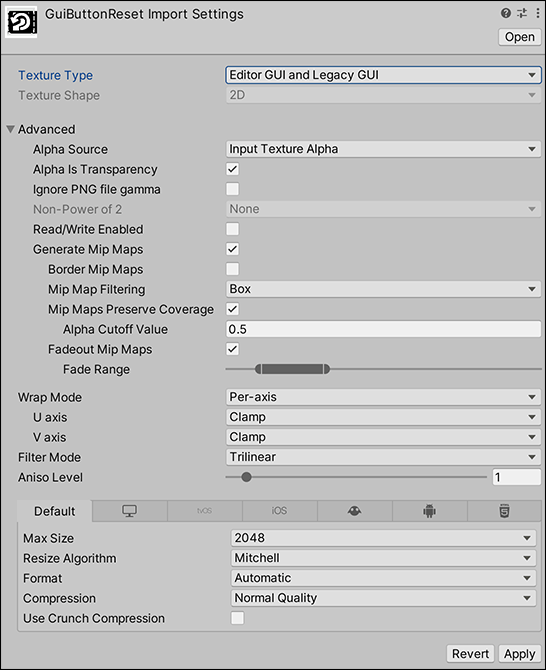 Editor GUI and Legacy GUI 纹理类型的设置