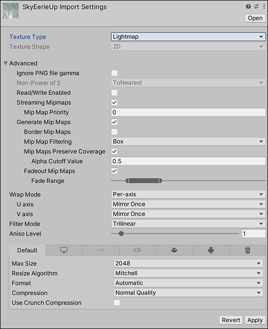 Lightmap 纹理类型的设置