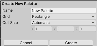 Create New Palette options.