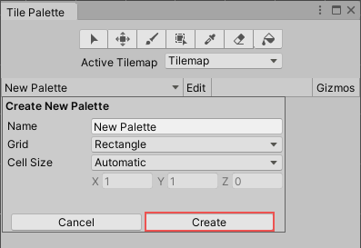 Select Create to create a new Tile Palette.