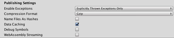 WebGL 平台的 Publishing settings