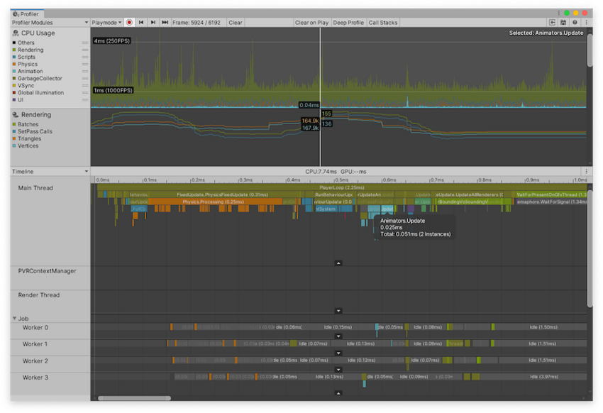 Timeline 视图中的 CPU Usage 模块，并且选择了一项