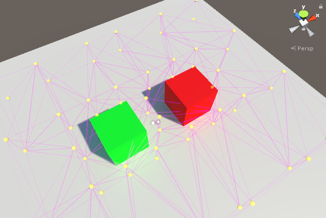 一个非常简单的场景显示了放置在两个立方体周围的光照探针