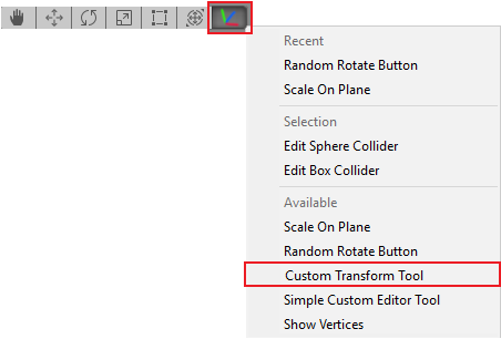 从菜单中选择 Custom Transform Tool 后，该工具的图标将显示在 Scene 视图工具栏中