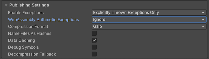 WebGL 平台的 Publishing settings