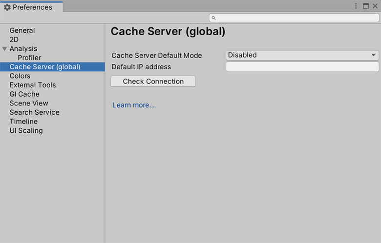 Preferences 窗口中的 Cache Server 范围