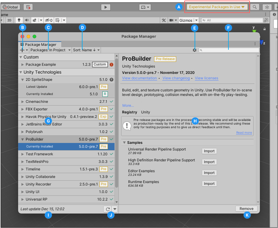 Package Manager 窗口