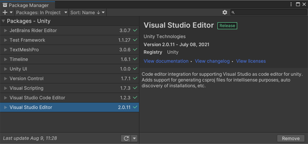 visual studio code unity 2018.2