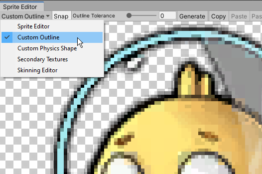 从 Sprite Editor 下拉选单中选择 Custom Outline