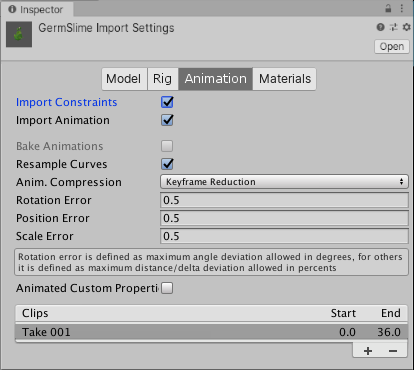 选中了 Import Constraints 选项的 Import Settings 窗口