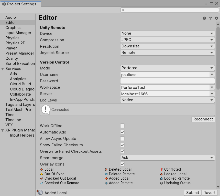 Unity Editor 中的 Version Control 设置