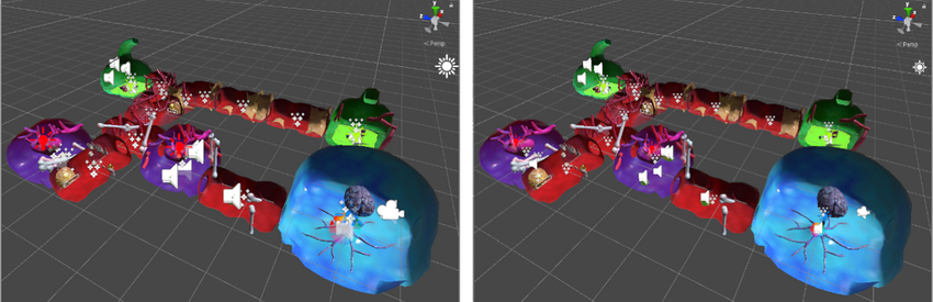 Left: icons in 3D mode. Right: icons in 2D mode.