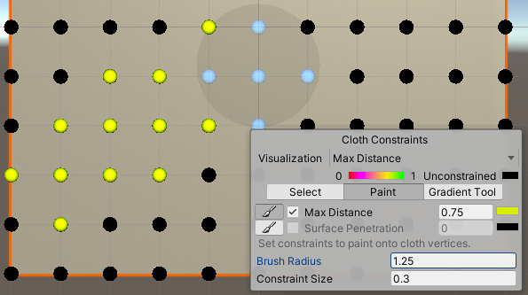 Paint 模式下的 Cloth Constraints 工具。