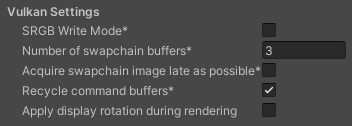 Vulkan Player settings for the Android platform