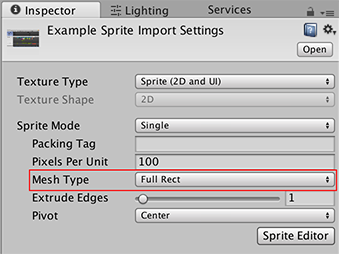 精灵的 Inspector 窗口。Mesh Type 以红框突出显示。