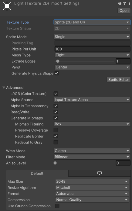 Properties for the Editor GUI and Legacy GUI Texture Type
