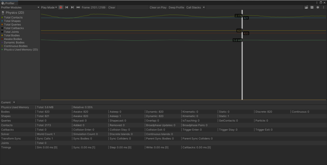 Physics 2D Profiler window