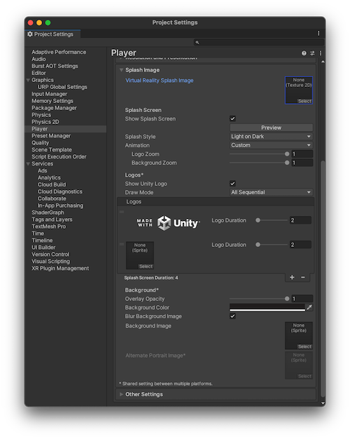 Splash Image Player settings window